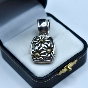 Ann King Daisy Flower Tablet 925 Silver 18K Gold Pendant Enhancer